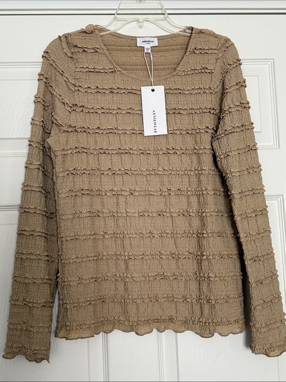 Annie Taupe Textured Ruffle Long Sleeve Top